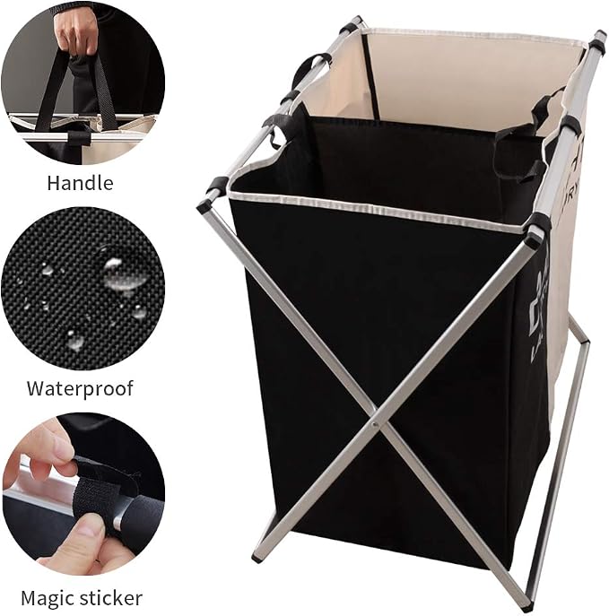Nicesail Laundry Basket 2 Section Hamper Washing Storage Basket Bag, Folding - Image 4