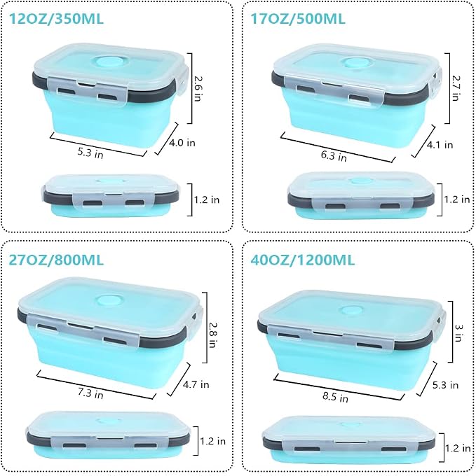 Set of 4 Collapsible Foldable Silicone Food Storage Containers, Ktichen - Image 2