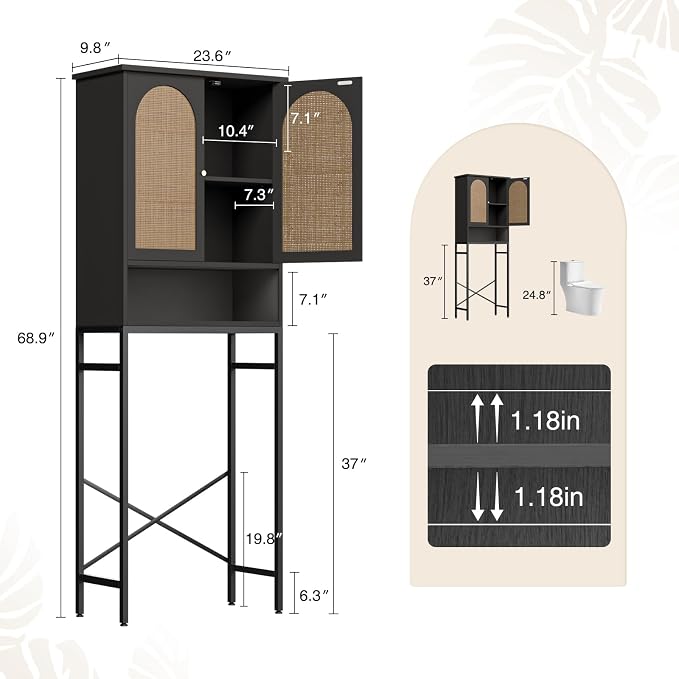 Rattan Toilet Storage Cabinet, Over The Rack Wood Cabinet - Image 2