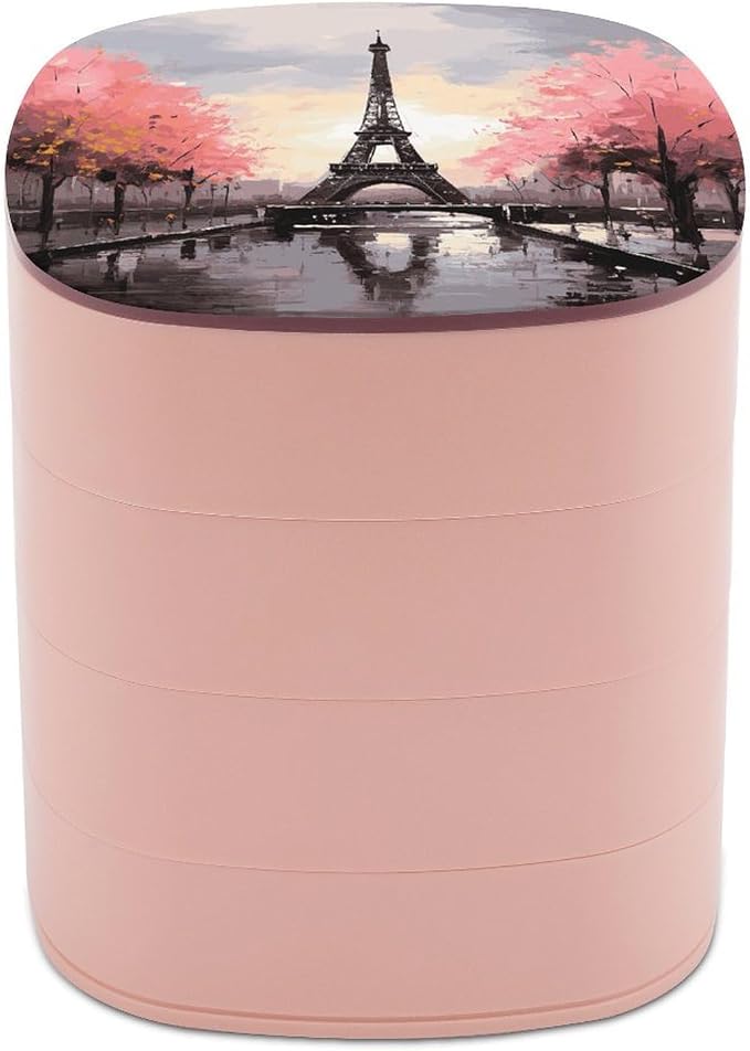Oil Painting Paris Eiffel Tower Jewelry Box 360°Rotating Storage Boxes Small by Unknown