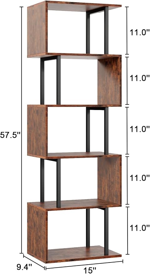 Furologee 6 Tier Bookshelf, Tall S Shaped Geometric Bookcase, Modern Display - Image 3