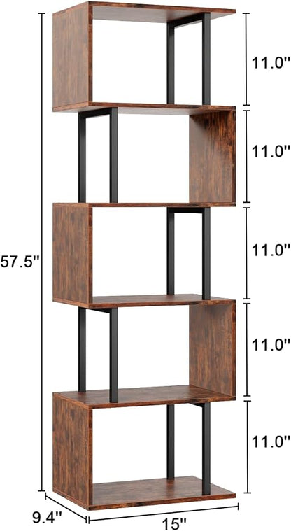 Furologee 6 Tier Bookshelf, Tall S Shaped Geometric Bookcase, Modern Display - Image 3