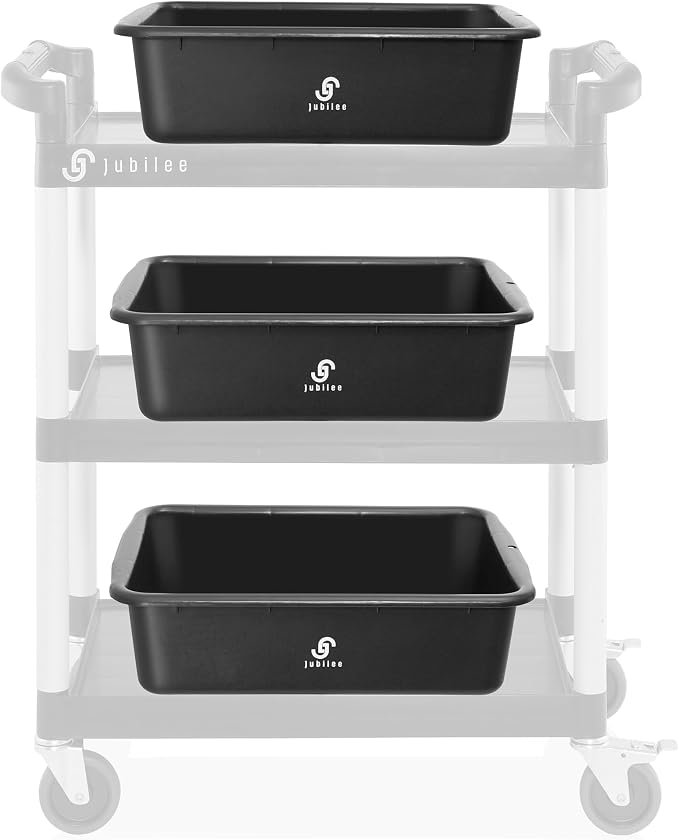 Jubilee 4-Pk Plastic Storage Bin, 20L Black Bus Utility Tub – Heavy Duty - Image 4