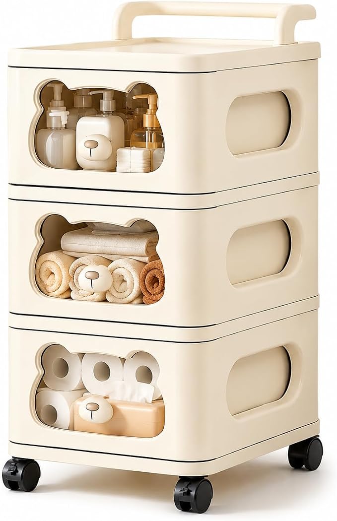 Storage Drawer Organizer with Wheels, 3 Tier Rolling Cart Organizer, Draw Slid by FoldTrend