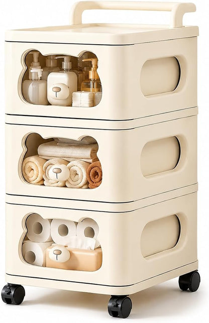 Storage Drawer Organizer with Wheels, 3 Tier Rolling Cart Organizer, Draw Slid by FoldTrend
