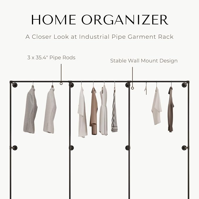 Industrial Pipe Clothing Rack, Heavy Duty Wall Mounted Clothes Rack, Retail - Image 3