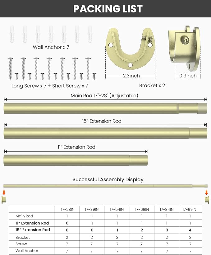 Supforce Closet Rods for Hanging Clothes, 17 to 69 Inches Stepless Adjustable - Image 6