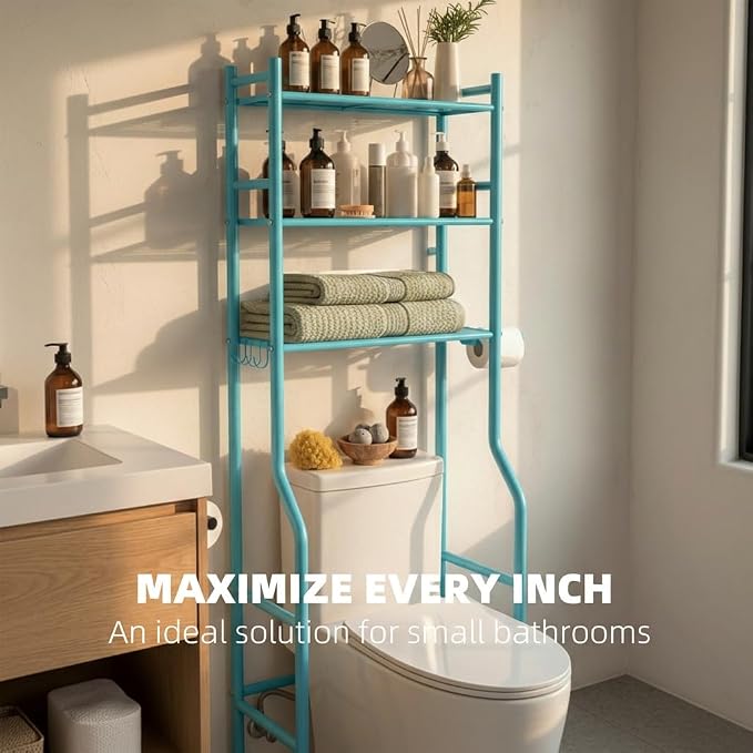 GloTika 3-Tier Over Toilet Storage, 150lb Capacity, Carbon Steel, Freestanding - Image 4