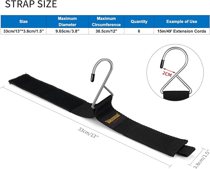 Extension Cord Organizer and Hanger, Trilancer Hook-and-Loop Storage Straps - Image 3
