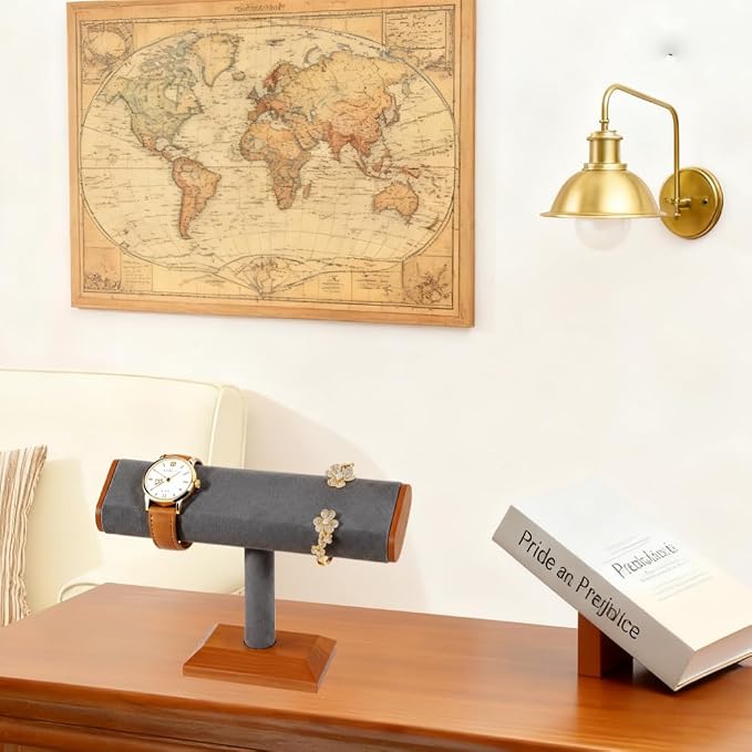 Solid Wood T-bar Watch Display Stand Bracelet Holder Jewelry Tower Organizer - Image 7