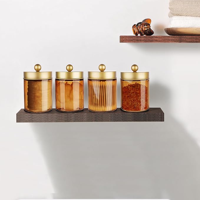 Amolliar Bronze Glass Apothecary Jar, Qtip Holder Metal Lid & Stickers - Image 4