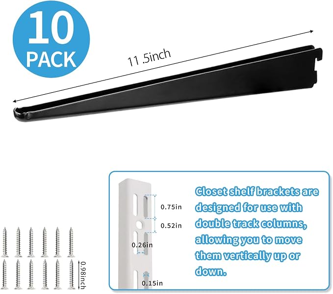 10 Pack 11.5‑Inch Adjustable Wire Shelf Brackets – Heavy‑Duty Double‑Track - Image 2
