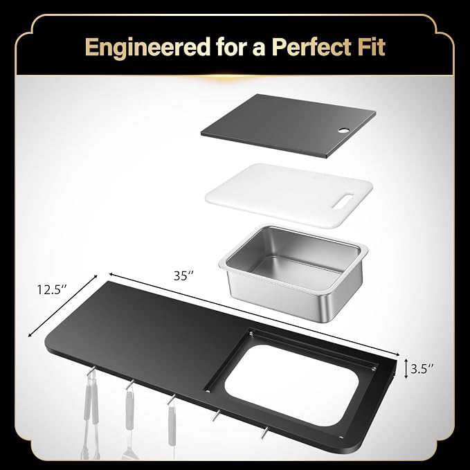 QuliMetal Folding Front Shelf for Weber Searwood XL 600/Smoque XL, Cutting Board - Image 2