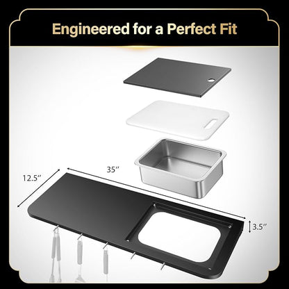 QuliMetal Folding Front Shelf for Weber Searwood XL 600/Smoque XL, Cutting Board - Image 2