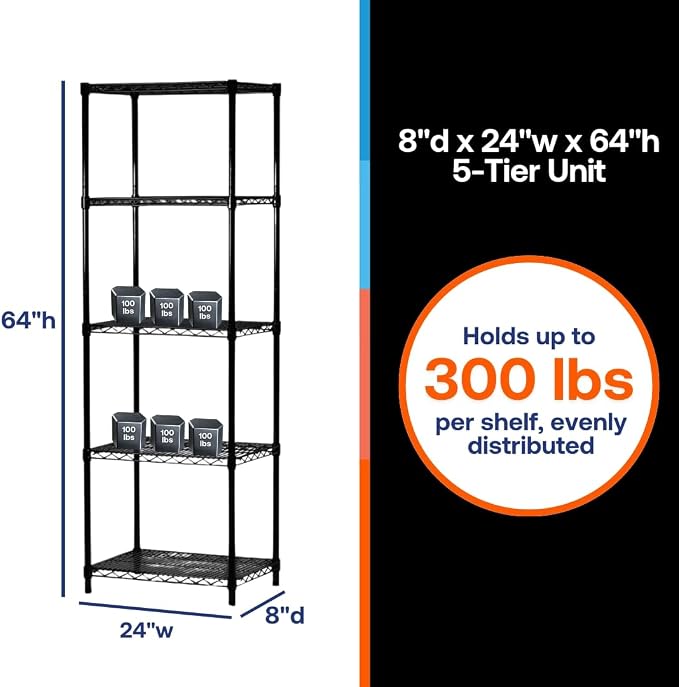Shelving Inc. 8" d x 24" w x 64" h Black Wire Shelving - Image 2