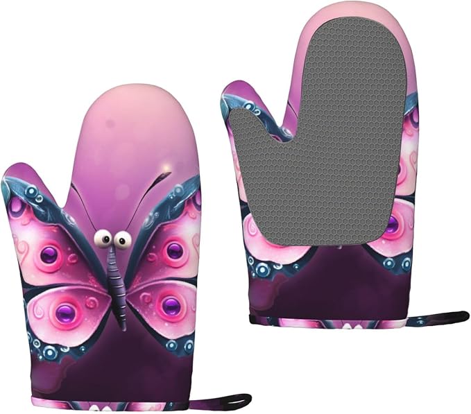 Cute Butterfly Print Oven Mitts Set of 2, Heat Resistant Silicone Oven Mittens by Unknown