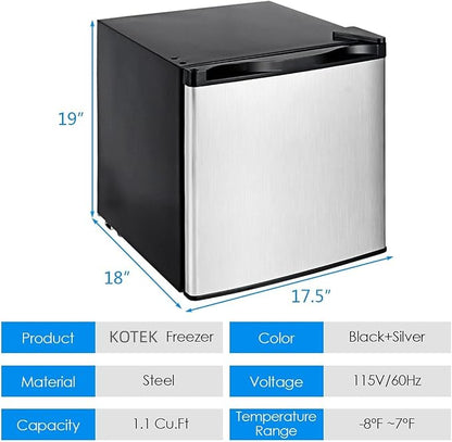 KOTEK 1.1 cu.ft. Compact Upright Freezer, Mini Freezer w/Reversible Stainless - Image 6