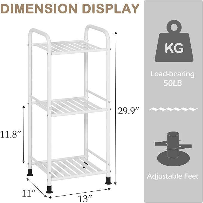 JSB 3 Tier Narrow Bathroom Shelving Unit, Kitchen Storage Rack Organizer Metal - Image 2
