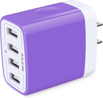USB Wall Charger, Charging Block, AILKIN 2-Pack 4.8A/5V 4 Port USB Plug | by AILKIN