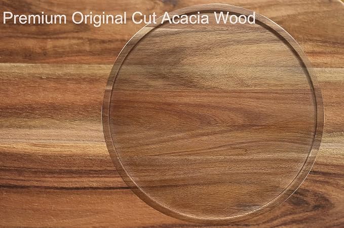 13" Acacia Wood Lazy Susan Organizer Kitchen Turntable - Image 4
