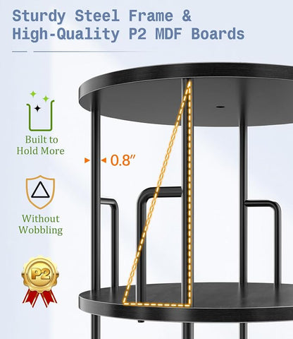 3 Tier Rotating Bookshelf Tower Round Black, 37”Floor Standing Spinning - Image 5