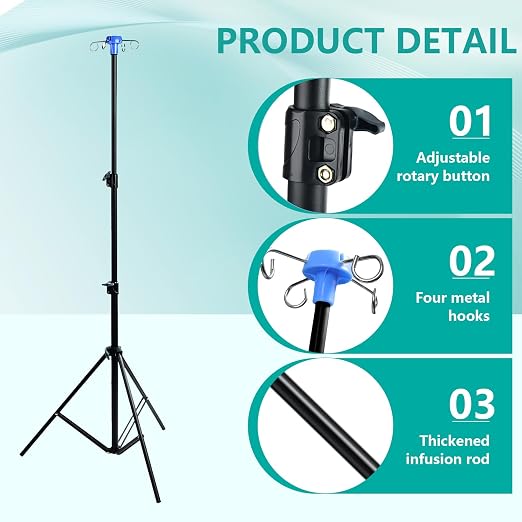 Lefeke IV Pole Portable for Traveling, Adjustable IV Stand - Image 3
