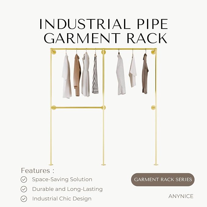 Industrial Pipe Clothing Rack, Heavy Duty Wall Mounted Clothes Rack, Retail - Image 2