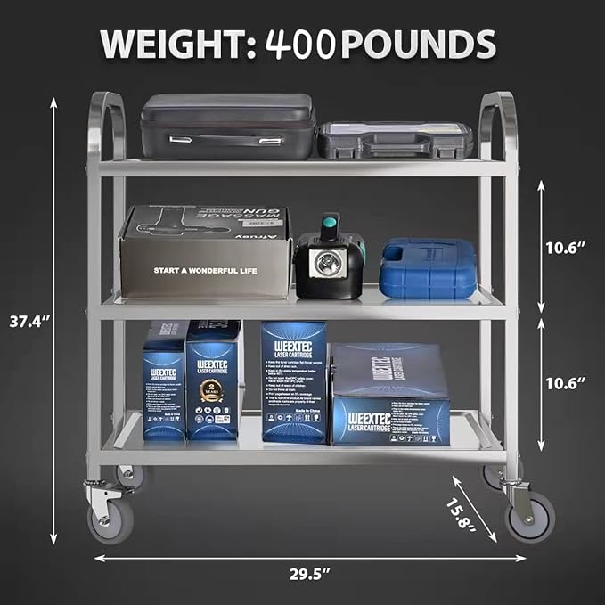 3 Shelf Stainless Steel cart, 400 lbs, 1MM Thick，Serving cart - Image 4