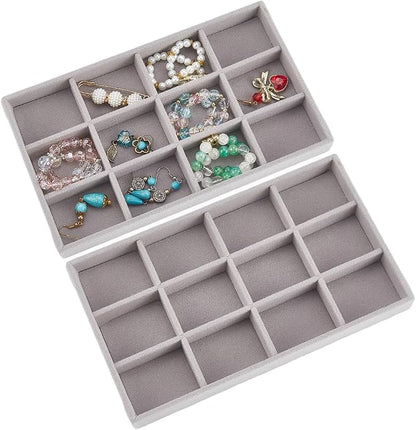 2Pcs 5 x 8.3 Inch Velvet Jewelry Trays Stackable Jewelry Organizer Removable - Image 7