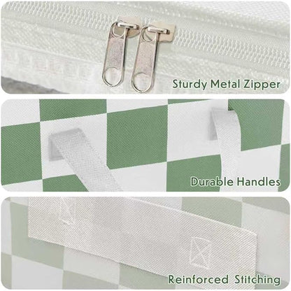 Green Checkered Clothes Storage Bins, 100L Large Blanket Storage Bags 3 Pack - Image 6