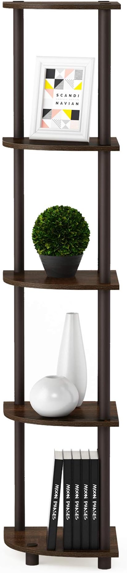 Furinno TURN-N-TUBE Corner Shelf, 5-Tier Corner Bookshelf, Open Storage Shelves - Image 4