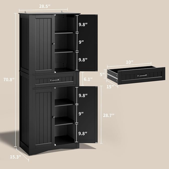 Gizoon 71'' Kitchen Pantry Storage Cabinet, Freestanding Pantry Organizers and - Image 2