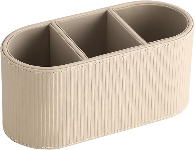OMISTAR 3-Compartment PU Leather Pen Holder, Desk Organizer Stylish Bedside - Image 2