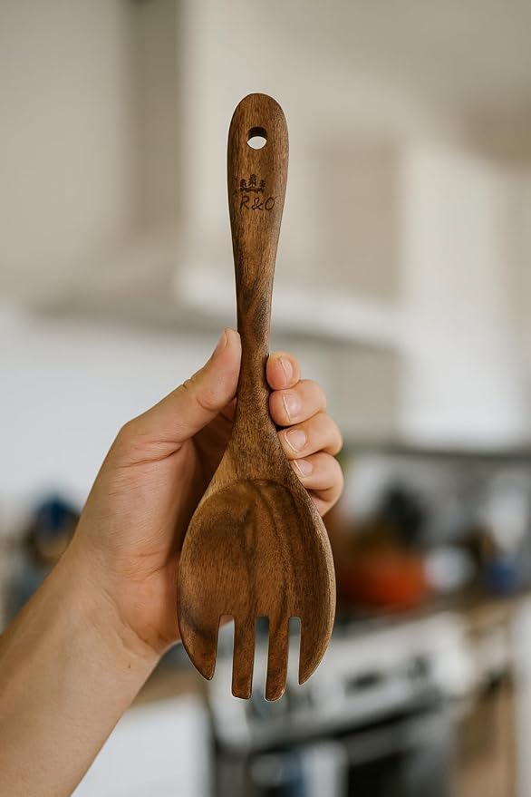 R&C Wooden Kitchen Utensil Set, 9-Piece Teak Cooking Tools - Image 2