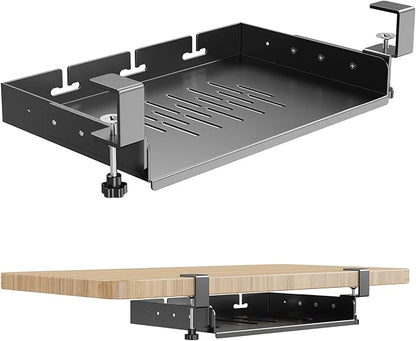 No Drill Under Desk Laptop Mount, Metal Under Desk Storage Shelf by BYMECOST