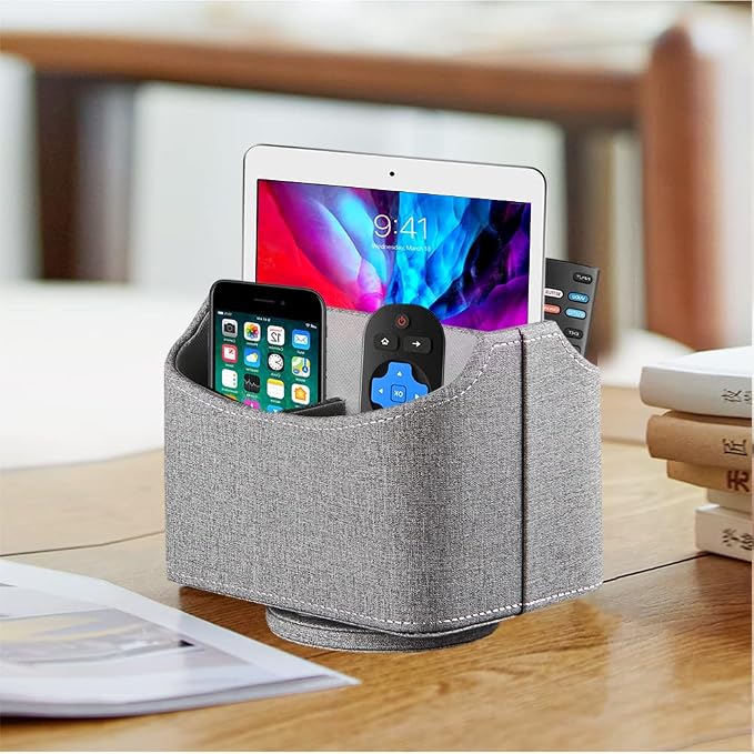 360° Rotating Remote Control Holder, PU Leather TV Remote Caddy Organizer - Image 5