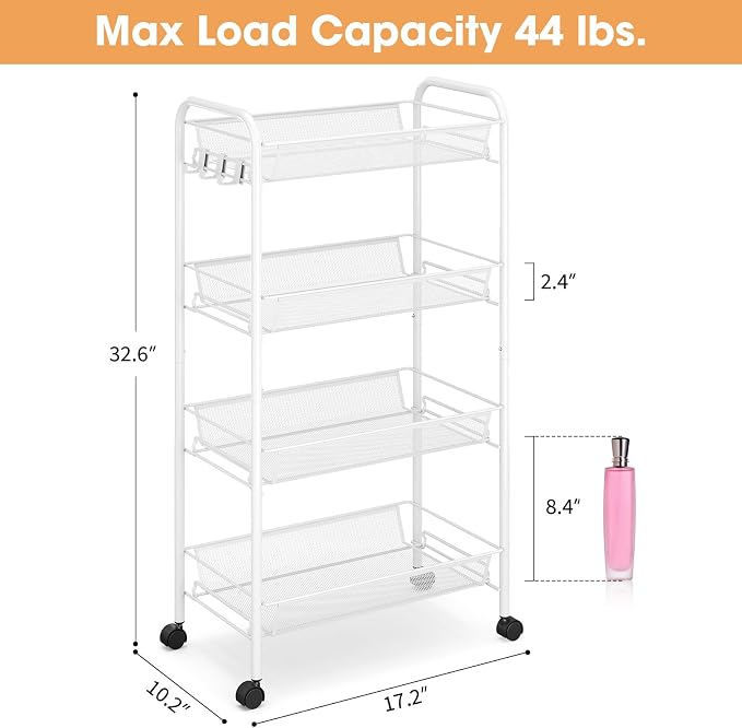TOOLF 4-Tier Rolling Cart, Metal Utility Cart - Image 6