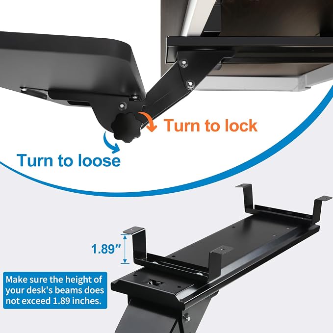 Keyboard Tray Under Desk, 25x9.84'' Large Slide Out Swivel Tilt Computer - Image 4