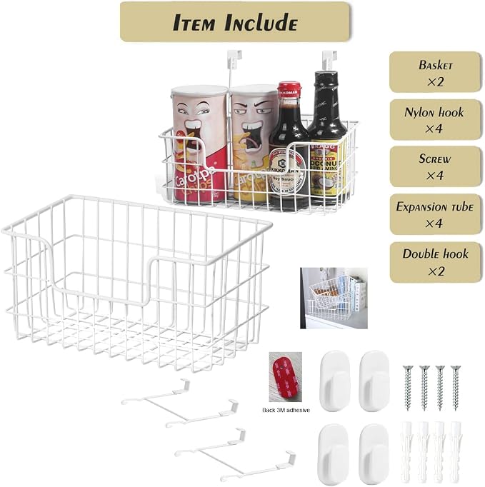 JUNCHU CHERRY Wire Storage Basket 2 Packs, Wall Mounted Kitchen Bathroom - Image 2