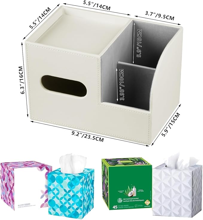 PU Leather Tissue Box Cover Square, Tissue Box Holder Organizer - Image 3