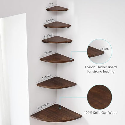 Corner Shelf, Solid Oak Wood Floating Corner Shelf Wall Mount Round End - Image 6