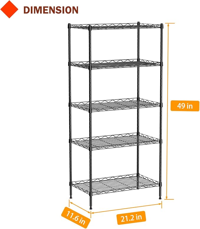 5 Tier Standing Metal Wire Shelving Unit, Adjustable Height, Storage Shelf Units - Image 3