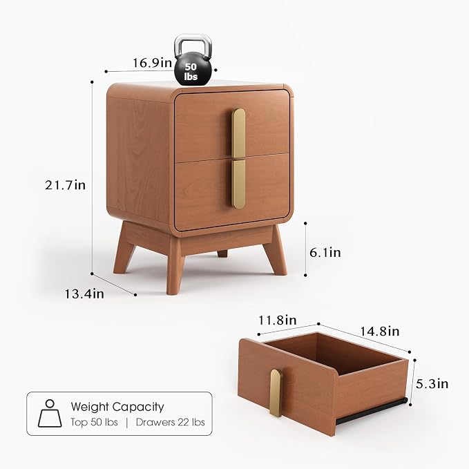 Night Stand Set 2, Mid Century Modern Bedside Table - Image 2