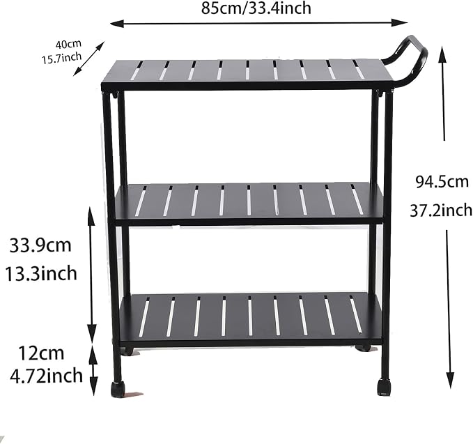 Diwhy Industrial 3 Tier Rolling Utility Storage Cart, Metal bar Cart - Image 8