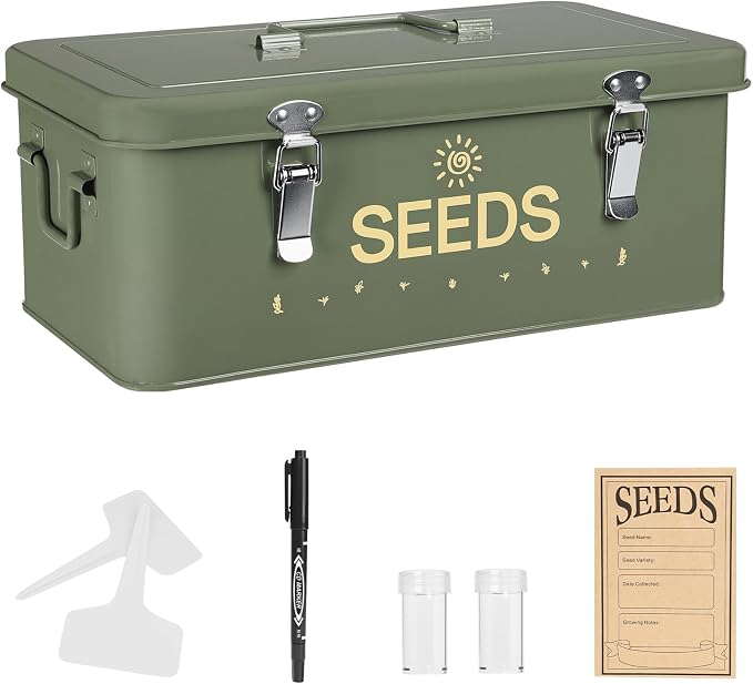 Metal Seed Storage Box with Safety Locks, Large 4-Compartment Seed Organizer by Unknown