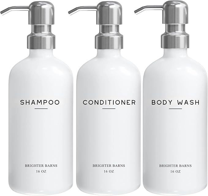 White Shampoo and Conditioner Dispenser Set by Brighter Barns by BrighterBarns