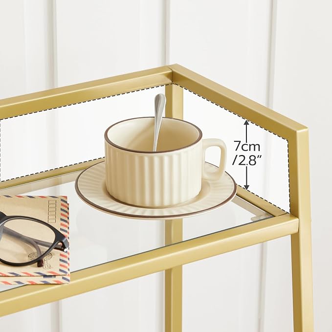 HOOBRO Gold Glass Shelf Stand, 3 Tier Standing Shelf Unit, Bathroom Organizer - Image 3