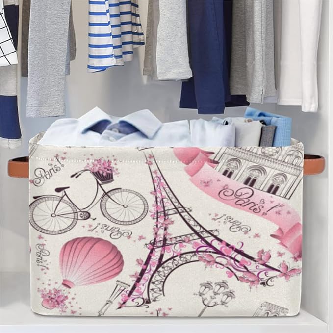 Storage Basket Floral Paris Eiffel Tower, Large Foldable Organizer Storage Bins - Image 5