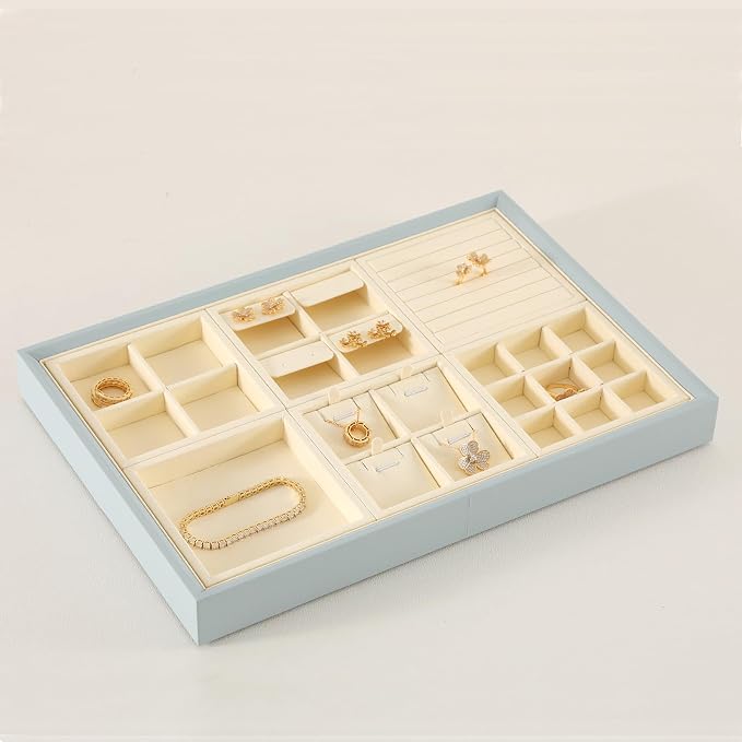 Dark Blue Jewelry Display Tray Ring Necklace Earring Bangle Organizer - Image 3