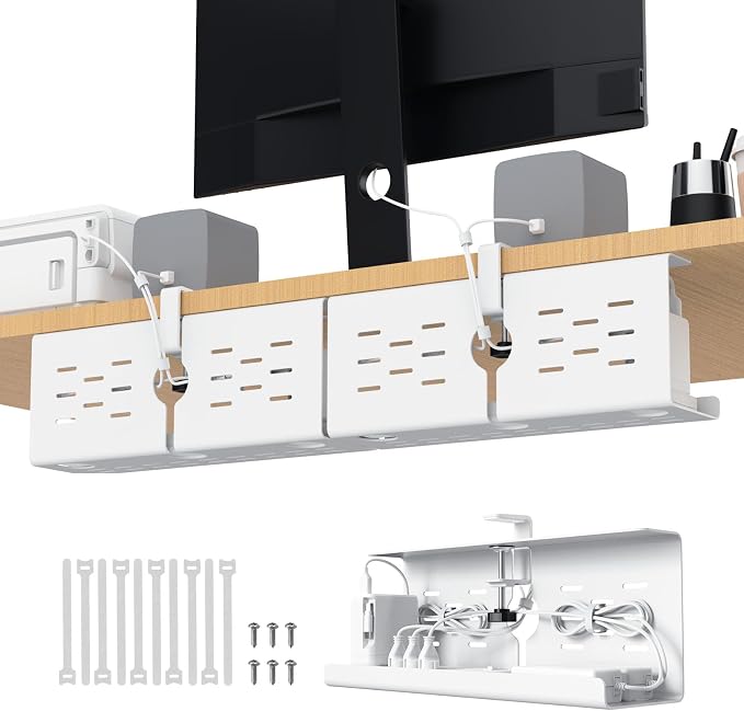 KEEGH 16" Under Desk Cable Management Tray, No Drill Clamp Mount, Desk Cord by KEEGH